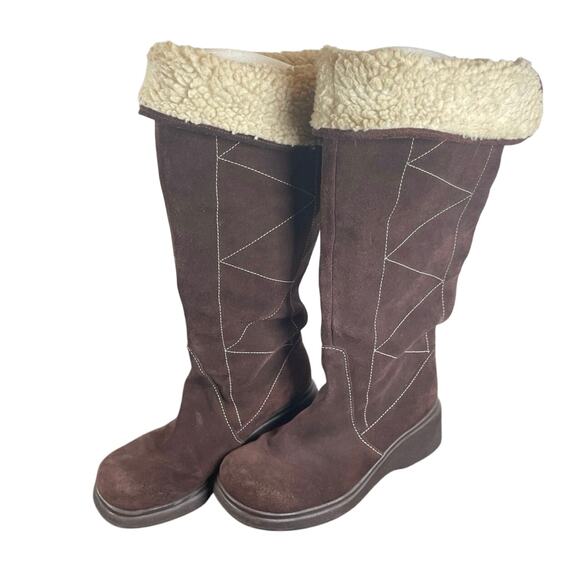 Y2K 90’s BONGO BOOTS SUEDE BROWN PLATFORM SHERPA LINEDSZ 6 CALFKNEE ICONIC RETRO - Picture 1 of 15